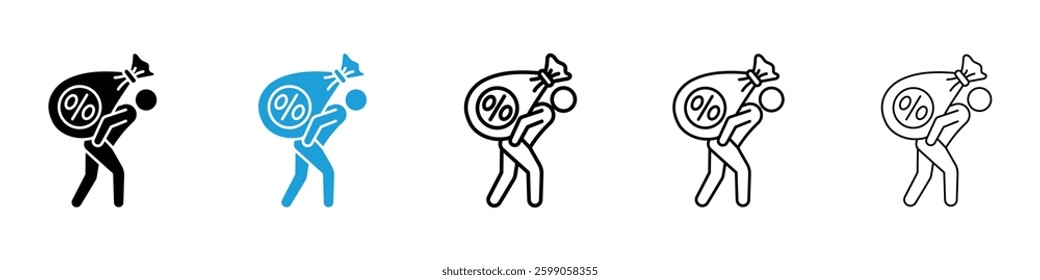Debt icons vector illustrations in black and blue colors for web and ui designs