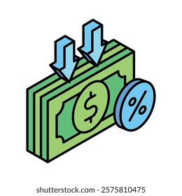 Debt isometric 3D color line. use for modern concept, print, UI, UX kit, web and app development. Vector EPS 10, related to education, business, finance, investment.