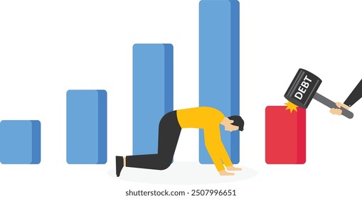 Schulden halten die wirtschaftliche Grafik nicht wächst, Vektorgrafik im flachen Stil

