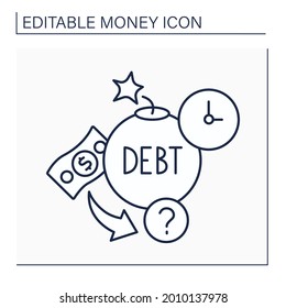 Debt line icon. Cash borrowed by one party from another. Borrow to be paid back at later date. Money concept. Isolated vector illustration. Editable stroke