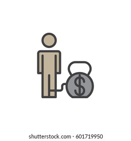 Debt line icon, filled outline vector sign, linear colorful pictogram isolated on white. Symbol, logo illustration. Editable stroke. Pixel perfect