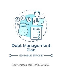 Debt management plan soft blue concept icon. Financial planner, repayment terms. Round shape line illustration. Abstract idea. Graphic design. Easy to use in infographic, presentation