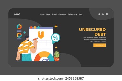 Debt management web banner or landing page dark or night mode. Organization, tracking and paying off debts. Financial planning and budgeting. Payment strategy development. Flat vector illustration