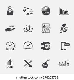 Debt And Money Crisis Icon Set. Debt Sign For Your Work.vector Illustration.