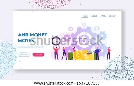 Debt or Mortgage Refinance Website Landing Page. Tiny People around Dollar Sign in Loop Arrow Growing Plant on Golden Coins and Moving Huge Cogwheels Web Page Banner. Cartoon Flat Vector Illustration
