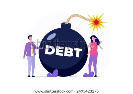 Debt or npl problem, heavy tax,  financial problem concept. Vector Illustation.