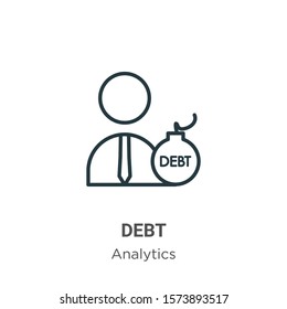 Debt outline vector icon. Thin line black debt icon, flat vector simple element illustration from editable business concept isolated on white background