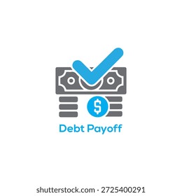 Ícone de Pagamento de Dívida com Notas de Dólar e Marca de Cheque, Reembolso de Empréstimo, Liberdade Financeira, Planejamento de Orçamento e Conceito de Gerenciamento de Dinheiro

