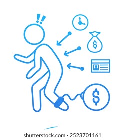 debt person line icon, hand drawn in gradient blue