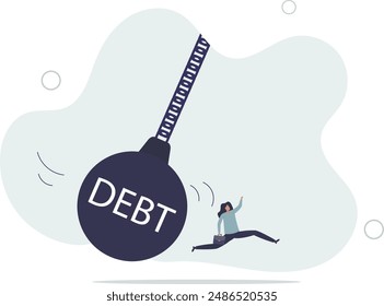 Debt problem, obligation or financial loan crisis, liability or credit failure, no money to pay for debt, mortgage default concept.flat design.illustration with people.