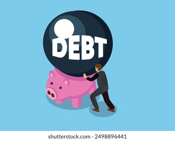 Problema de deuda, obligación o crisis de préstamos financieros Ilustración vectorial isométrica 3D