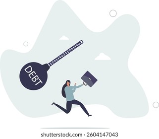 Debt problem, obligation or financial loan crisis, liability or credit failure, no money to pay for debt, mortgage default concept.flat character life .
