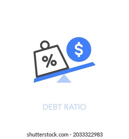 Debt ratio symbol with a dollar symbol and a debt. Easy to use for your website or presentation.