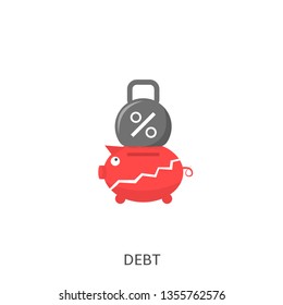 Debt. Red piggybank and Weight icon with percent sign, financial problem concept Vector illustration