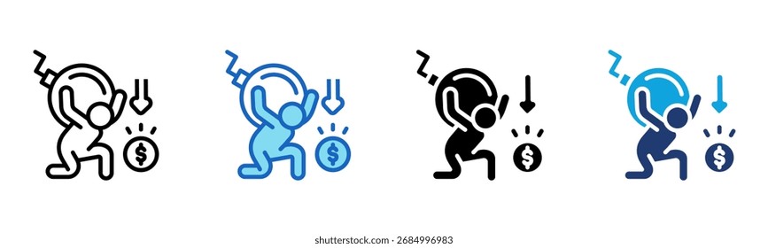 Icono de reducción de deuda Ilustración vectorial de estilo múltiple