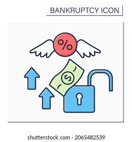 Debt Relief Color Icon. Debt Cancellation. Partial Or Total Forgiveness Of Arrears. Economy Collapsed. Bankruptcy Concept. Isolated Vector Illustration 