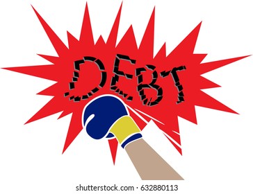 Debt relief concept with fighting Debt broke 