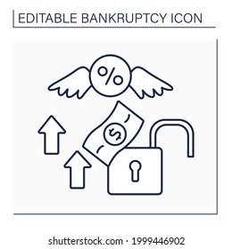 Debt relief line icon. Debt cancellation. Partial or total forgiveness of arrears. Economy collapsed. Bankruptcy concept. Isolated vector illustration. Editable stroke