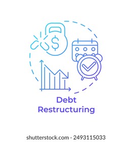 Icono de concepto de gradiente azul de reestructuración de deuda. Consolidación financiera, modificación de préstamos. Ilustración de línea de forma redonda. Abstractas idea. Diseño gráfico. Fácil de usar en infografía, presentación