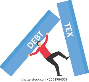 Debt and tax burden crushed domino effect, Vector illustration design concept in flat style

