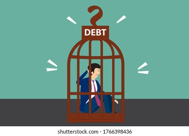 Debt vector concept: businessman falling into a debt trap