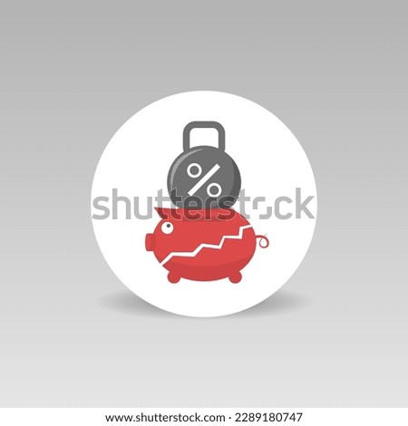Debt vector icon Red piggybank and Weight icon