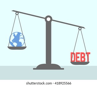 DEBT vs. WORLD. Concept illustration.