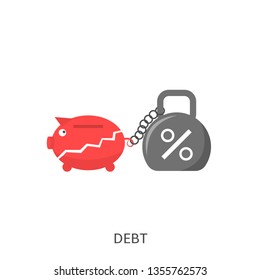 Debt. Weight icon with percent sign and red piggybank, financial problem concept Vector illustration