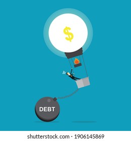 Debt is a weight that prevents progress, Vector illustration in flat style