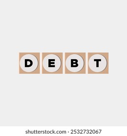 Letras de palabra de deuda escritas en cubos. Ilustración vectorial del concepto de pago de impuestos de préstamos comerciales de financiación de deuda 