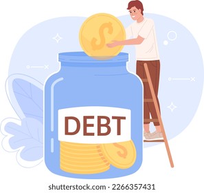 Debt-free investing flat concept vector spot illustration. Editable 2D cartoon character on white for web design. Paying off loans, obligations creative idea for website, mobile. Oxygen font used