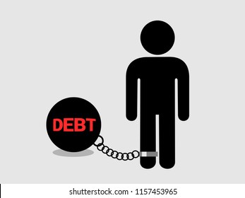 Debtor as prisoner - man is limited to move because of financial debt. Bad personal economical situation and condition. Vector illustration