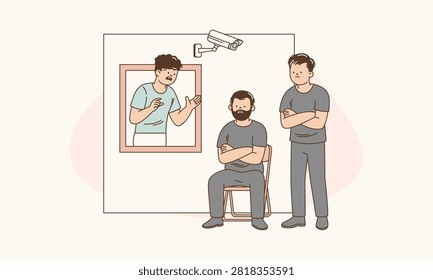Debtor Trapped Inside Home while Creditors Sitting Outside Door Representing Debt Harassment Vector