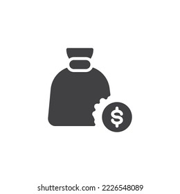 Deudas, icono del vector de bancarrota. signo plano relleno para concepto móvil y diseño web. Bolsa de dinero con un icono de glifo de hoyo. Símbolo, ilustración del logotipo. Gráficos vectoriales