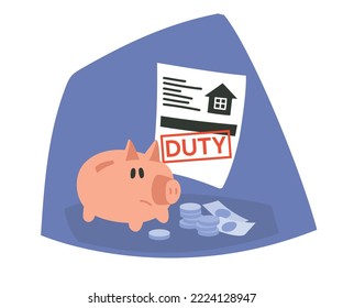 Debts. Receipt with a debt for utilities. Sad piggy bank and money. Vector image.