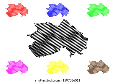Debub Region (Horn of Africa, State of Eritrea, Regions of Eritrea) map vector illustration, scribble sketch Southern Region map