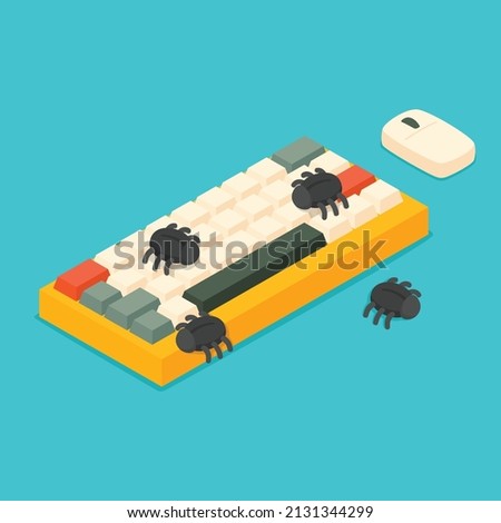 debug on Wireless devices include a mouse and keyboard isometric 3D vector illustration