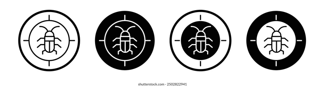 Debug vector icon set black filled and outlined style.