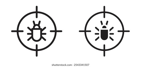 Debug vector icon set black filled and outlined style.