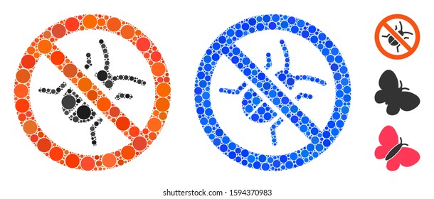 Debugger composition of filled circles in various sizes and color tones, based on debugger icon. Vector filled circles are grouped into blue mosaic. Dotted debugger icon in usual and blue versions.