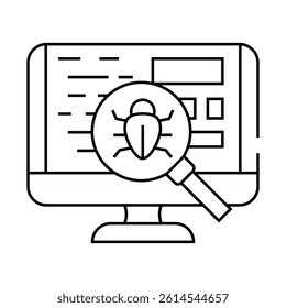 debugging code software line icon vector. debugging code software sign. isolated contour symbol black illustration