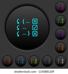 Debugging program dark push buttons with vivid color icons on dark grey background