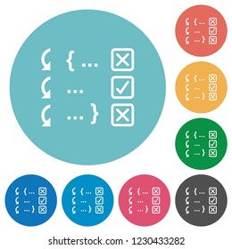 Debugging program flat white icons on round color backgrounds