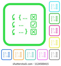 Debugging program vivid colored flat icons in curved borders on white background