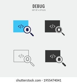 debugging vector icon magnifying glass on bug programming