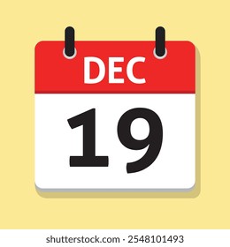 19 de diciembre. Diciembre 19. Calendario diario en Vector de diseño plano. Concepto de tiempo. Icono de fecha. Mes. Ilustración del día.