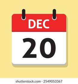 20 de diciembre. Veinte de diciembre. Calendario diario en Vector de diseño plano. Concepto de tiempo. Ilustración del día. Icono de fecha. Mes.