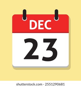 23 de diciembre. 23 de diciembre. Calendario diario en Vector de diseño plano. Concepto de tiempo. Icono de fecha. Mes. Ilustración del día.