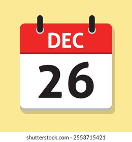 Dec 26th. December Twenty Sixth. Daily Calendar in Flat Design Vector. Time Concept. Date Icon. Day Illustration. Month.