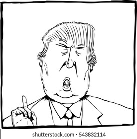 Dec. 27, 2016. Cartoon Outline Caricature Of President Elect Donald Trump